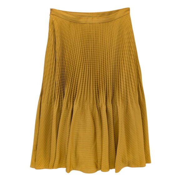 Club Monaco Yowshee Midi Skit Antique Gold Pleated Lined Side Zip Size 6 - Picture 2 of 8